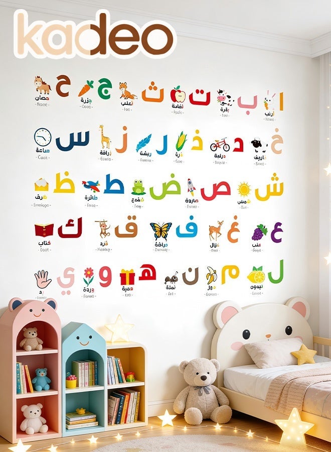kadeo Arabic Alphabet Wall Decals, Waterproof for Classroom Animals, Plants, Fruits Learning, Educational Wallpaper, Kids Peel and Stick Alphabet Wall Stickers for Playroom Bedroom Decorations - Image 4